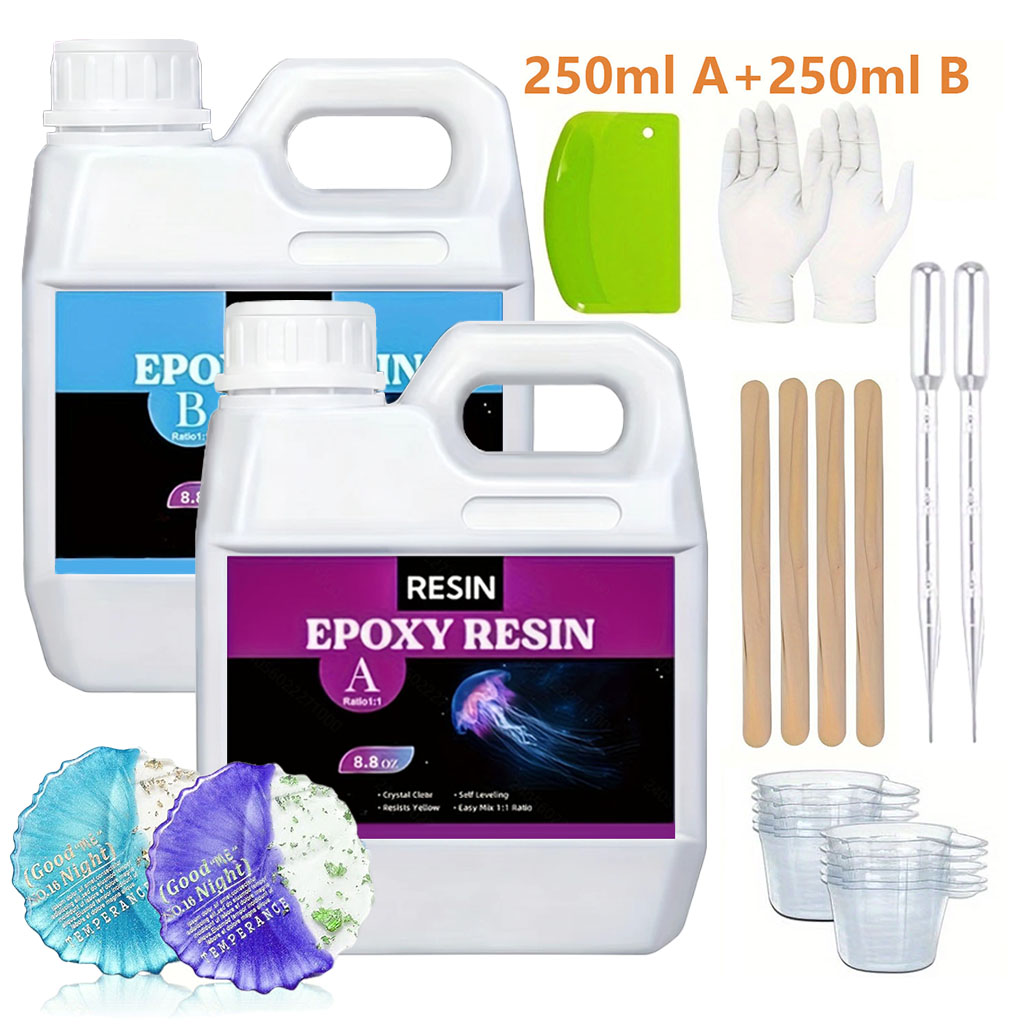 Resin Art Kit With Molds - 125ml/250ml Kit Resin Tuang Kristal Jernih