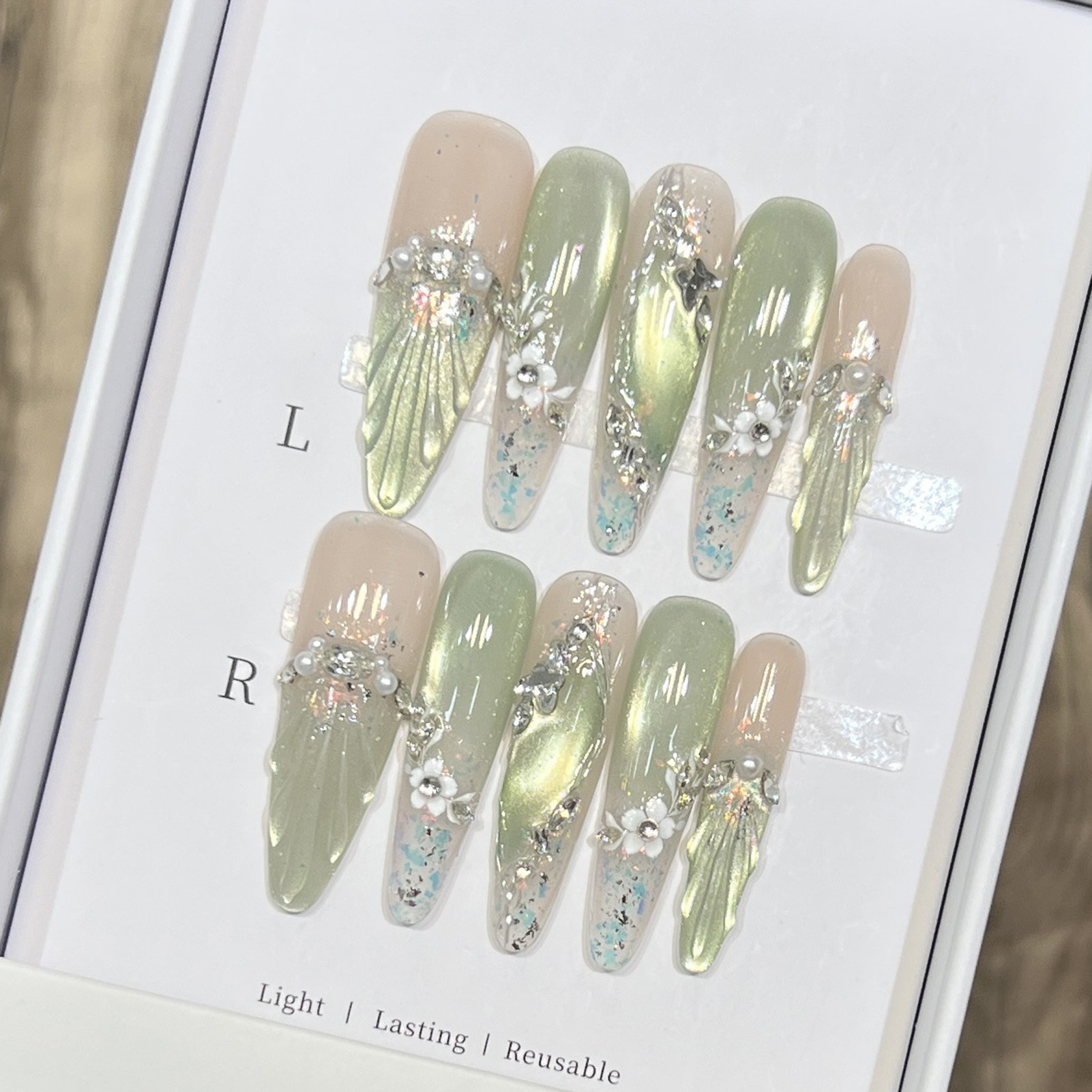 Resin Art Flower - 10 Buah Ujung Kuku Palsu Almond