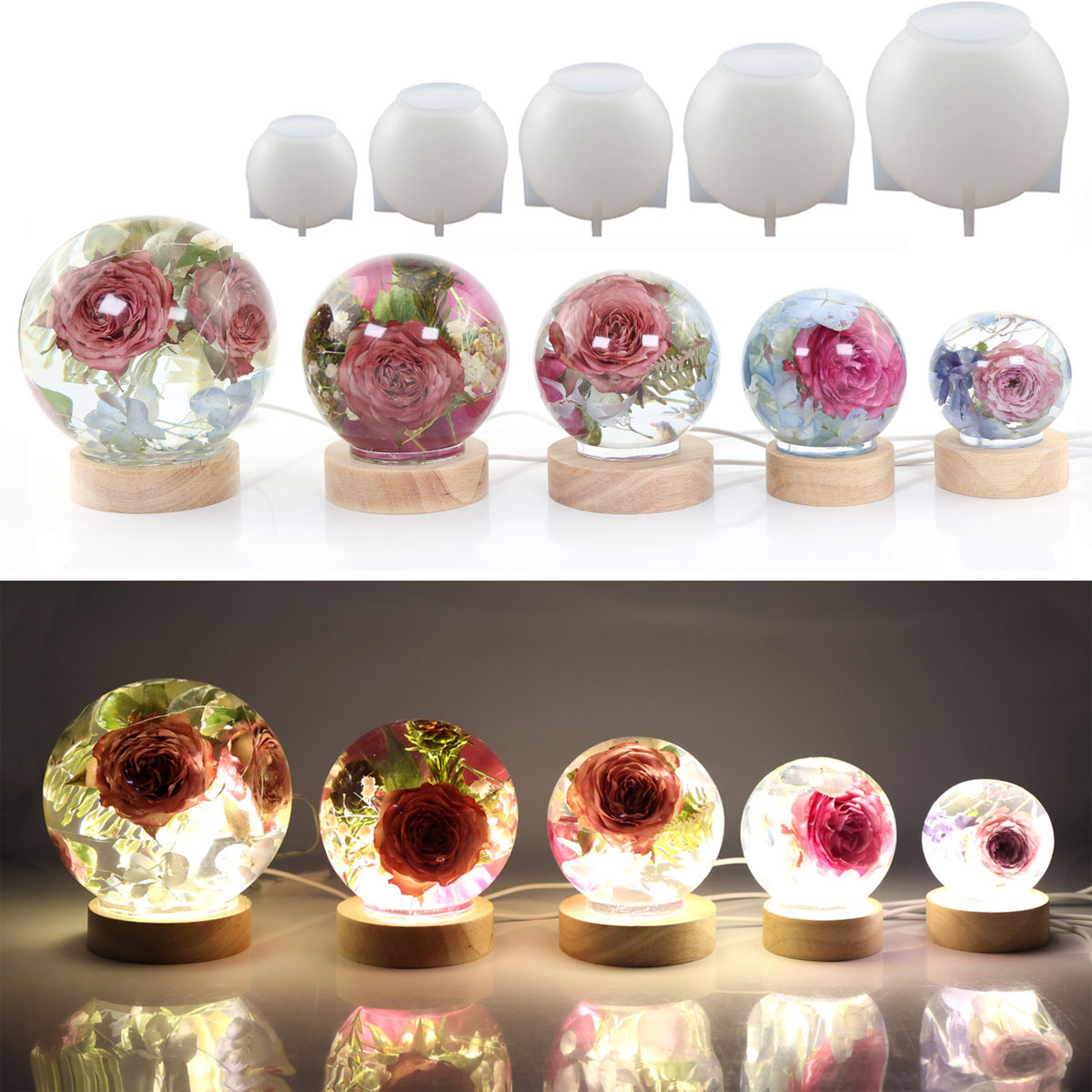 Resin Art Kit With Molds - 65-120Mm Cetakan Silikon Bola Bola untuk