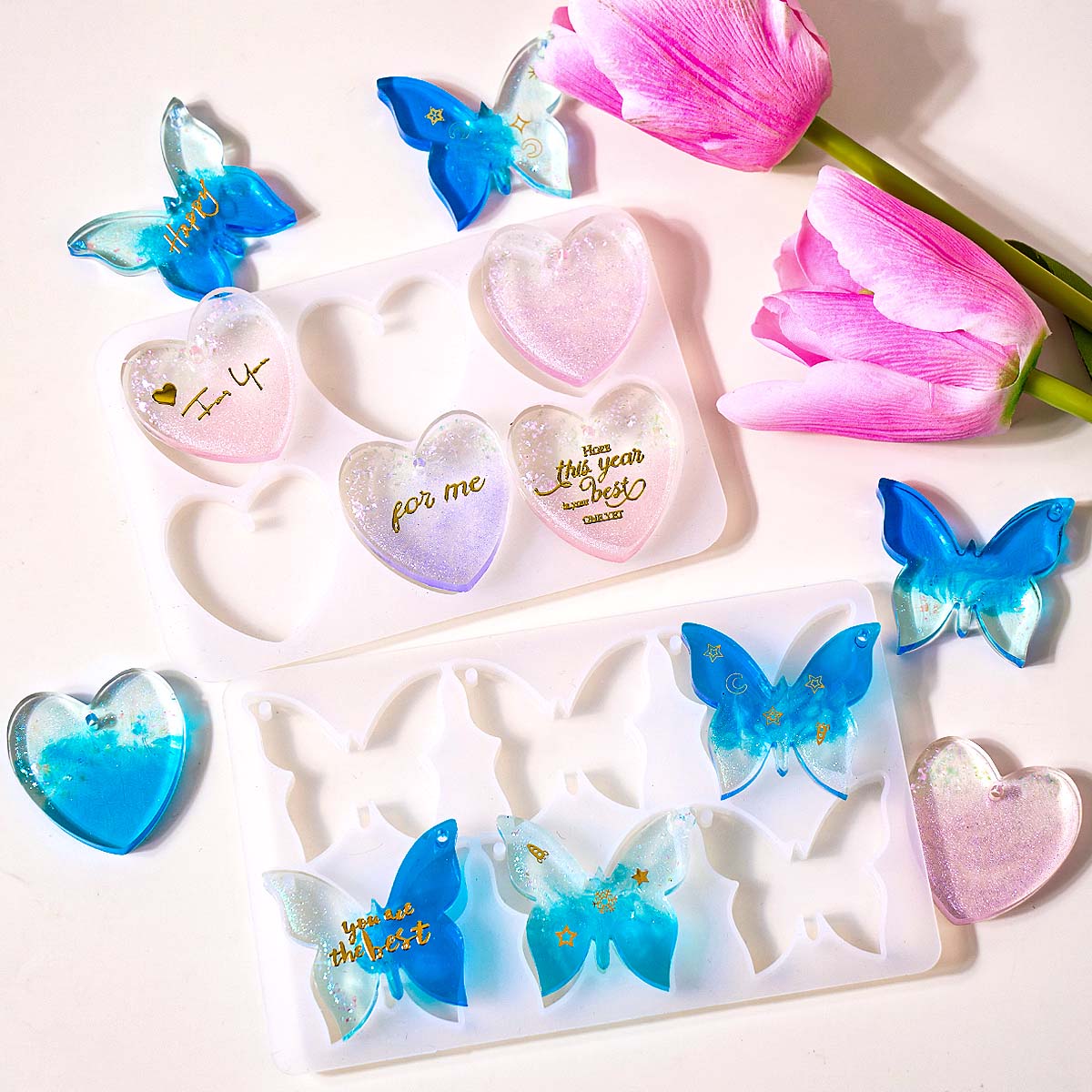 Resin Art Letters - Cetakan Silikon Anting Enam Lubang dengan