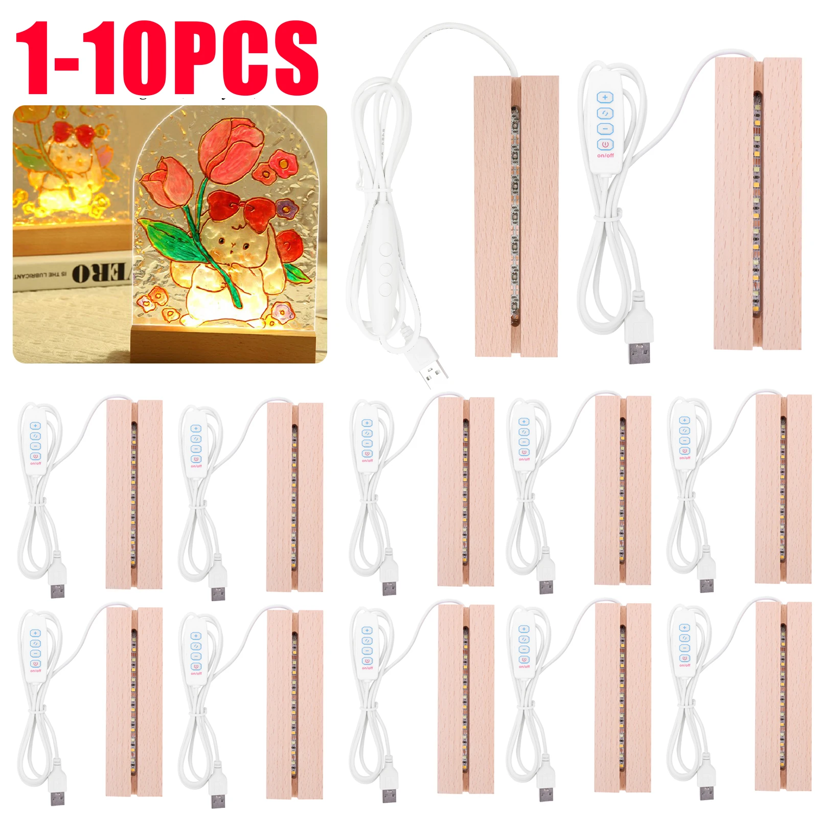 Resin Art Stand - 1-10 Buah Lampu LED Kayu untuk