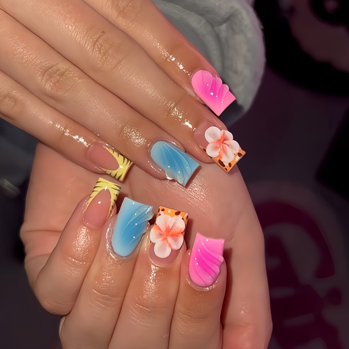 Resin Art Flower - 24 Buah Kuku Palsu Kepala Persegi