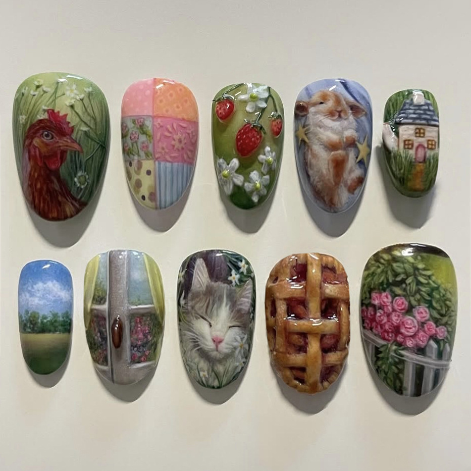 Resin Art Flower - 24 pcs Kuku Palsu Gaya Pastoral