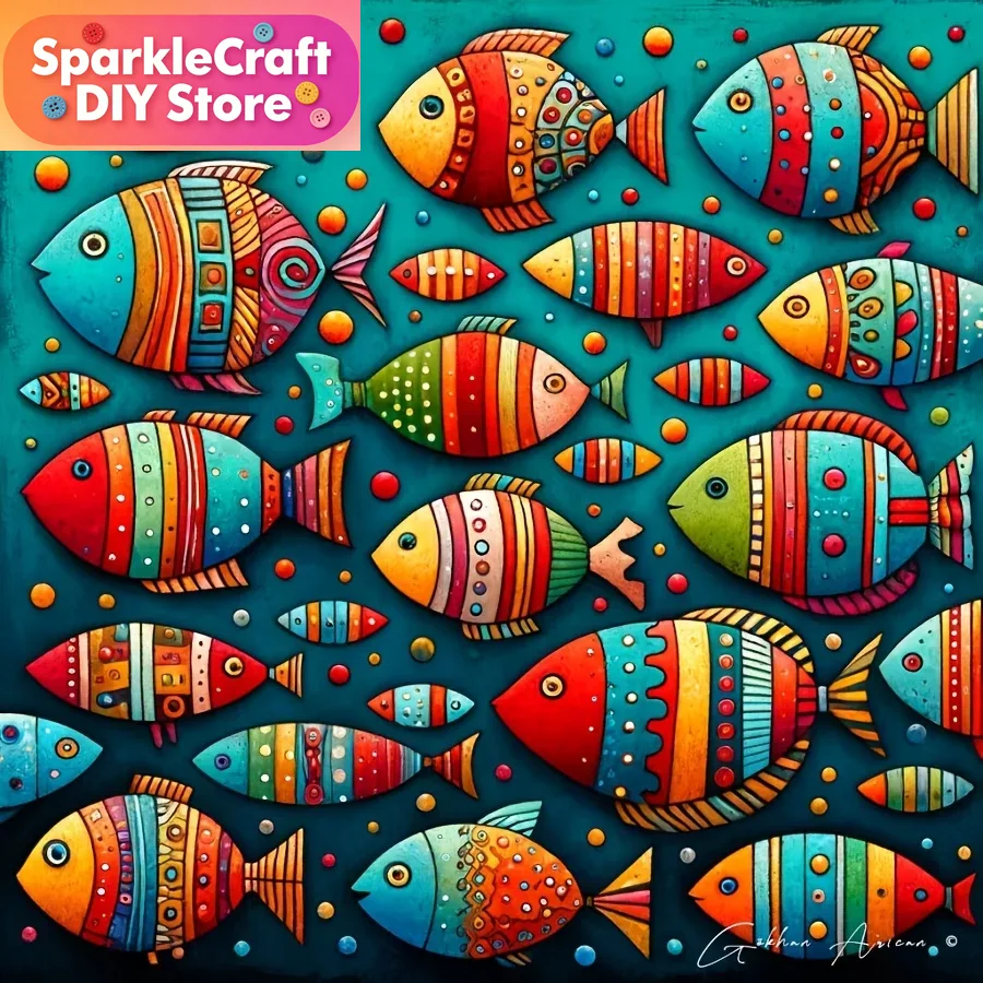 Resin Art For Beginners - Kit Lukisan Berlian 5D Ikan Warna-warni