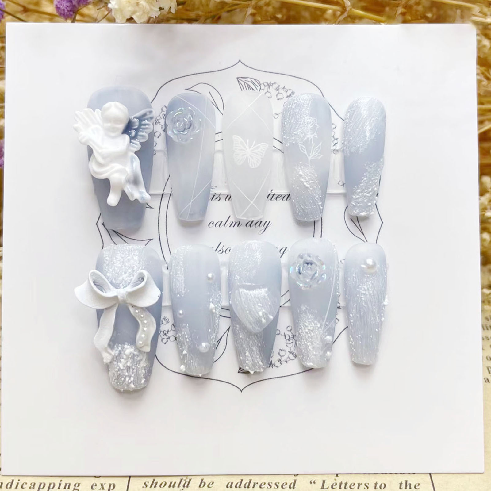 Plester 3D kuku palsu Angel me - Resin Art Flower ulasan dan harga