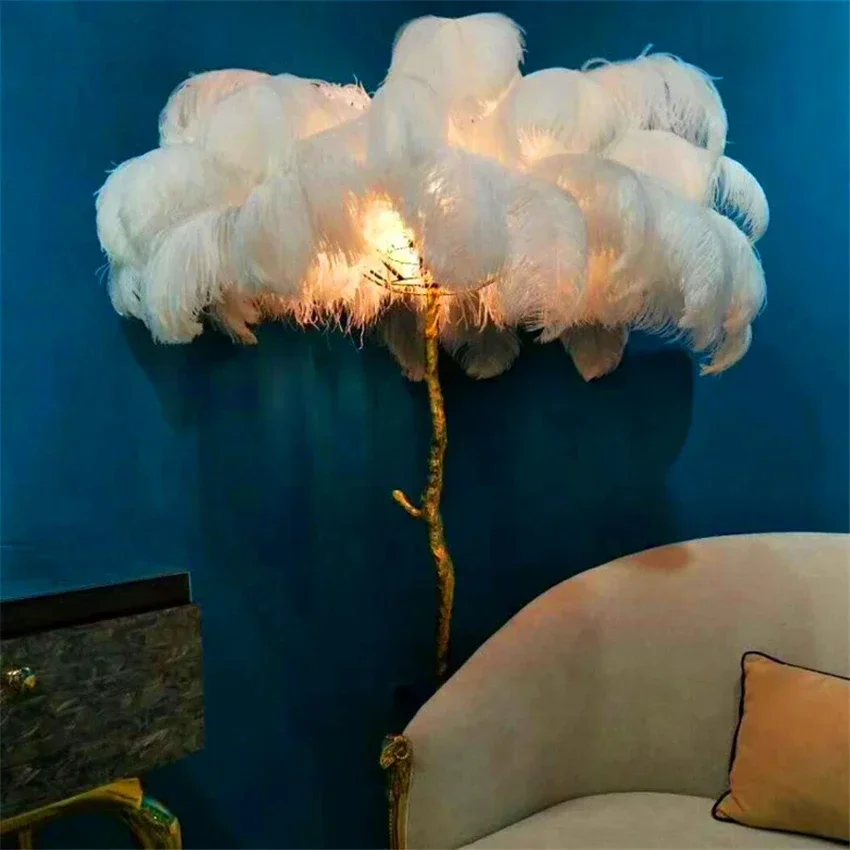 Lampu Lantai Bulu Burung Unta  - Resin Art Stand ulasan dan harga