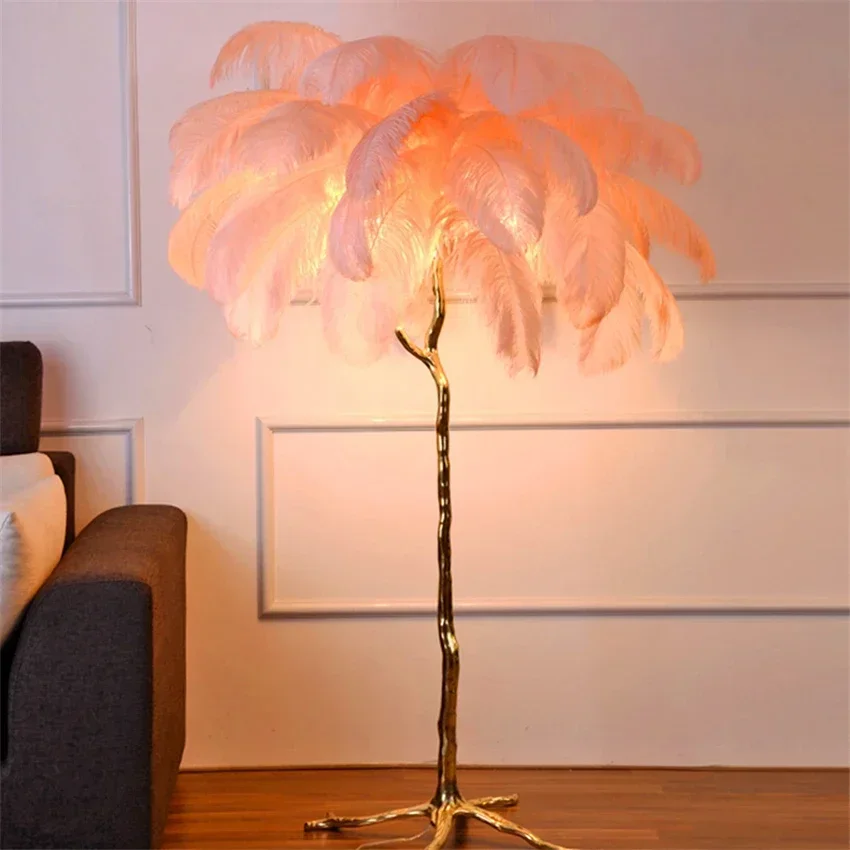 Lampu Lantai Bulu Burung Unta  - Resin Art Stand ulasan dan harga