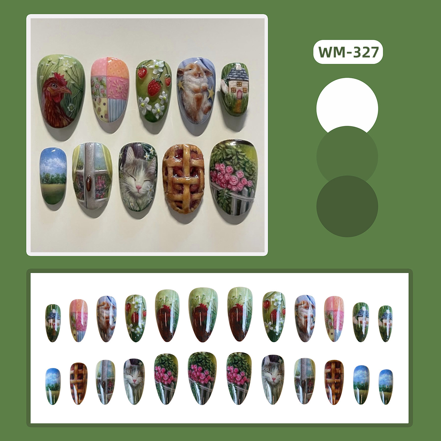 24 pcs Kuku Palsu Gaya Pastora - Resin Art Flower ulasan dan harga