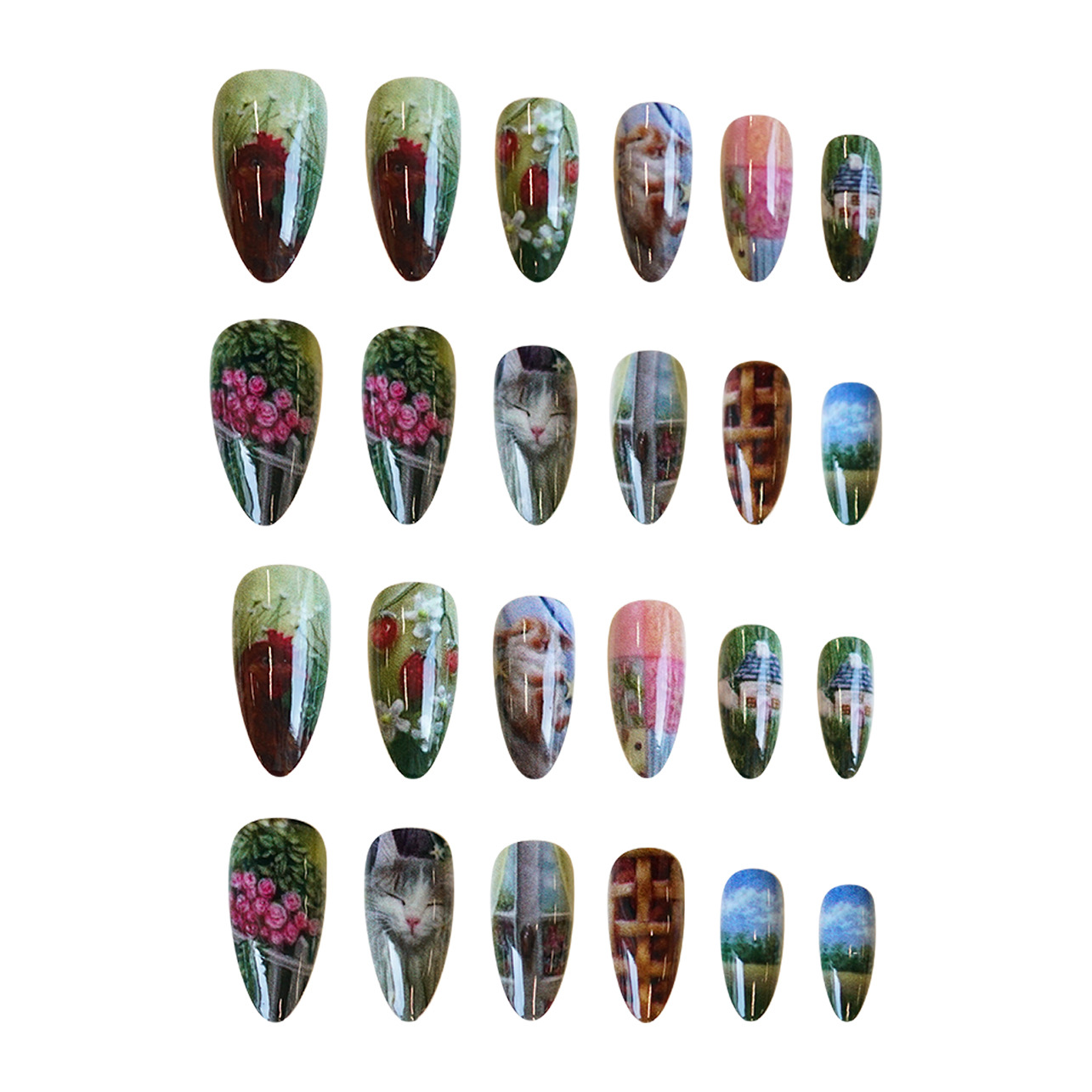 24 pcs Kuku Palsu Gaya Pastora - Resin Art Flower ulasan dan harga