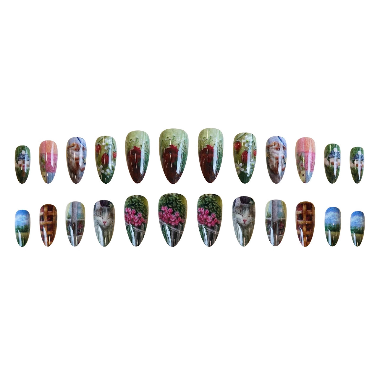 24 pcs Kuku Palsu Gaya Pastora - Resin Art Flower ulasan dan harga