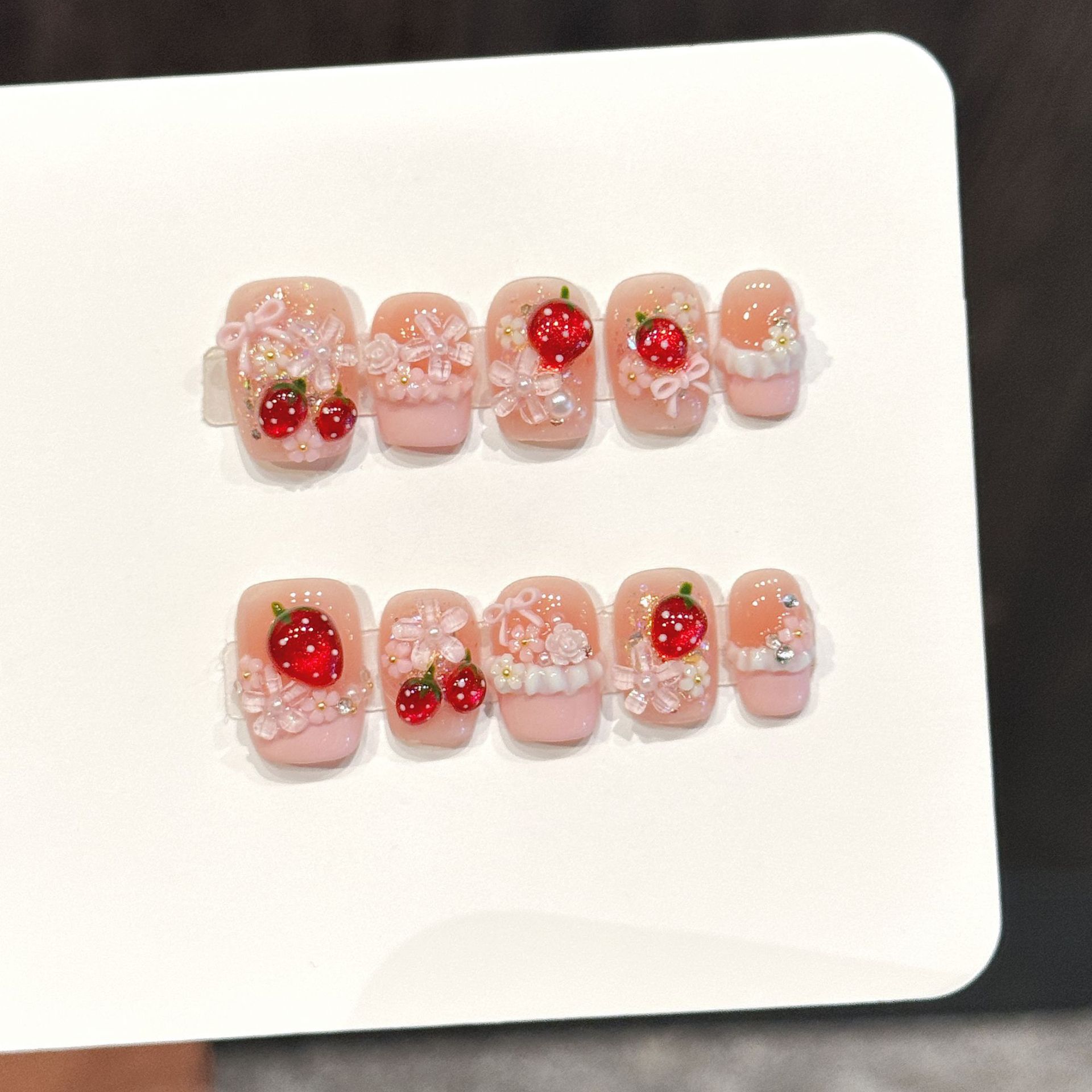 10pcs Kuku Palsu Cantik Motif  - Resin Art Flower ulasan dan harga