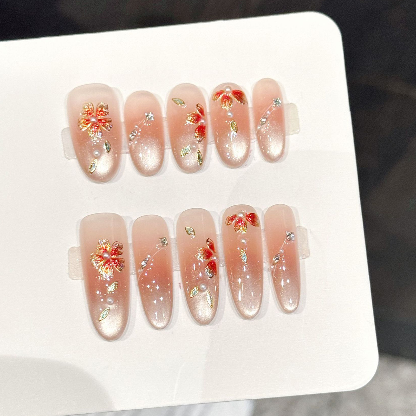 10pcs Kuku Palsu Buatan Tangan - Resin Art Of Flowers ulasan dan harga